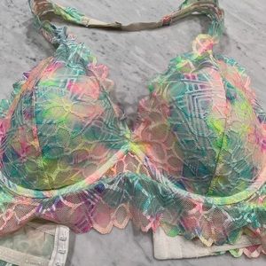 Pink halter bralette.